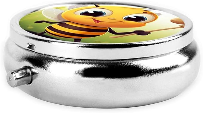 Honey Bee Print Pill Box 3 Compartment Small Pill Case Portable Pill Box for Pocket Or Purse Cute Medicine Organizer Holder to Hold Vitamins Medication
