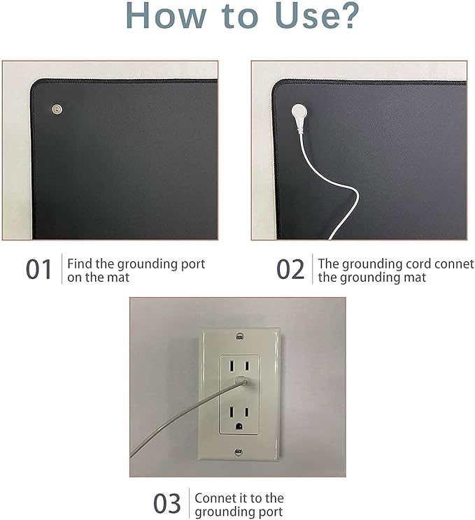 2 Pics Grounding Mat Kit, Grounding pad Foot Therapy, Reconnect to The Earth Relieve Pain,Improve Sleep, 15 Ft Cord Included,Grounding Mat at Home, Work, Black(11.6 x 27)