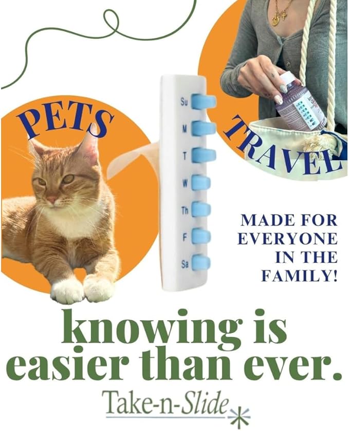 Peel and Stick Reusable for 12 + Refills, Pill/Medication/Vitamin/Pet Med Tracker & Reminder, Attach to Your Bottle, Organizer-Free, Curved‑Back, White & Blue (2-Pack, 1 Each)