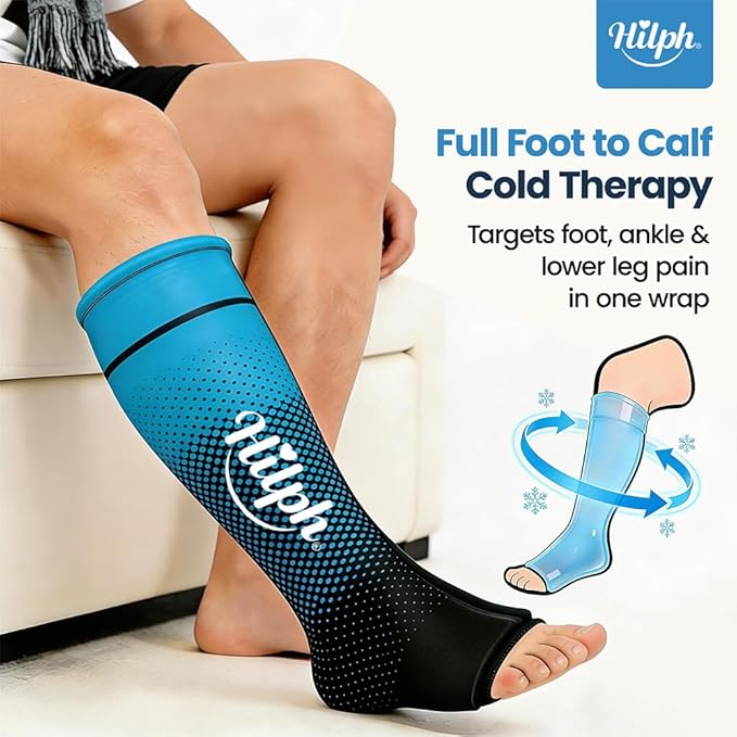 Hilph Full Calf & Foot Ice Pack Wrap for Running Recovery, Extended Leg Foot Cold Compression Therapy Sock Sleeve for Shin Splints Pain Relief, Reduce Swelling, Muscle Recovery After Exercise
