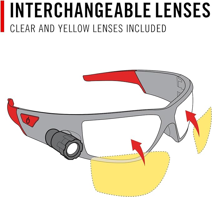 Coast SPG500 Rechargeable Lighted LED Safety Glasses, Tilt-and-Twist Optic, ANSI Z87 Standards, 2 Scratch Resistant Lenses (Clear, Yellow) Included, UV Protection, Protective Carrying Case Included