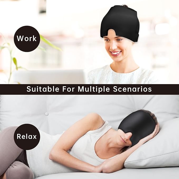 Migraine Relief Cap Headache Relief Cap Hat Head Ice Pack Wrap Migraine Cold Cap Ice Hat for Migraines Headache Tension Stress Hangover Cap Ice Beanie Cooling Gel Cap Women Men Christmas Gift
