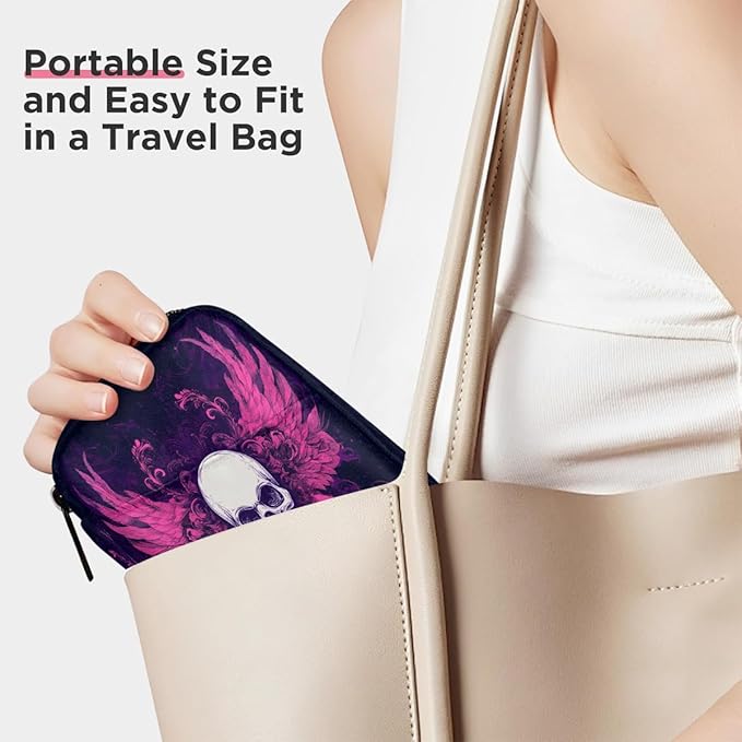 Purple Skull Cool Pill Case Travel Pill Organizer Weekly 7 Day Portable with Zipper Medicine Box Pill Case for Vitamins, Birth Control,Fish Oils,Medication, Supplements