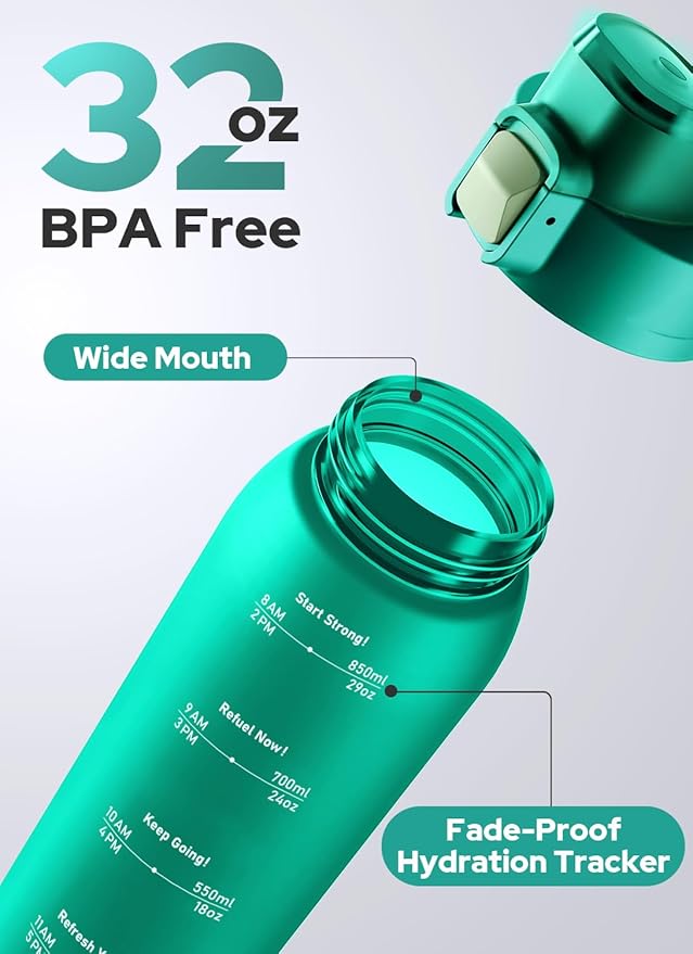 Opard 30oz/32oz Sports Water Bottle with Leak Proof Flip Top Lid BPA Free Tritan Reusable Plastic for Gym and Outdoor, Travel Water Bottle