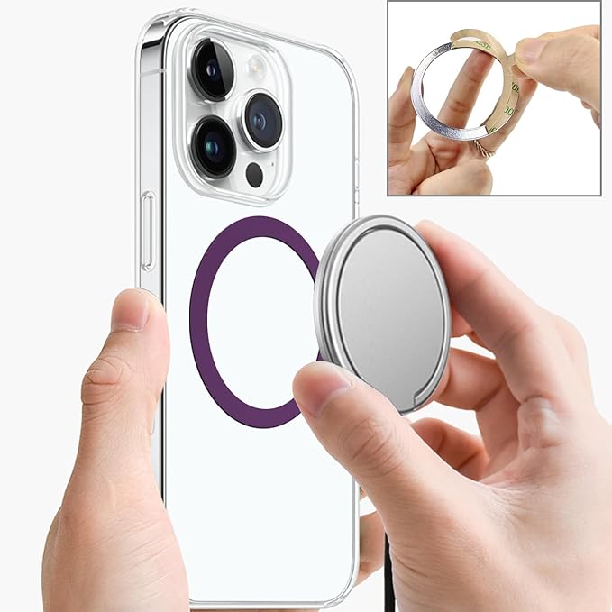 TENOC Universal Metal Ring Sticker for Magnetic Charger Compatible with iPhone/Samsung/Android All Cellphones, Magnetic Mount/Phone Holder Conversion Accessories, 3Pcs, Purple