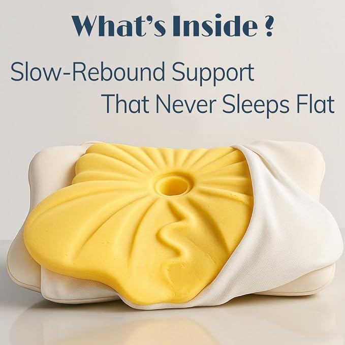 Cervical Pillow for Neck Pain & Side Sleepers Patented Ergonomic Memory Foam Pillow – Adjustable Height for Back & Side Sleeping, Anti-Snoring (Blue+White, 130-175 lbs)