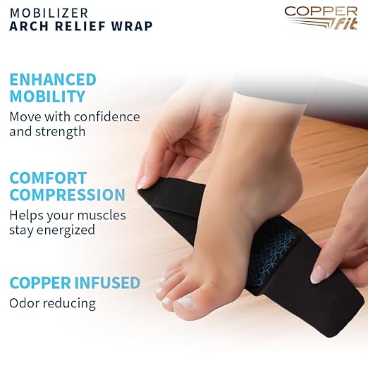 Copper Fit Men & Women Mobilizer Arch Flex Wrap – Adjustable Compression – Advanced Relief & Recovery – Foot Pain, Plantar Fasciitis, Heel Spurs, Swelling & Inflammation – One Size Fits Most