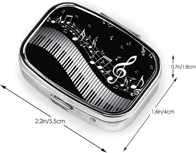 Men Women Pill Box Medicine Pill Case, White Piano Keys with Musical Notes Black Portable Medicine Tablet Vitamin Holder Organizer for Purse Pocket Travel Gift