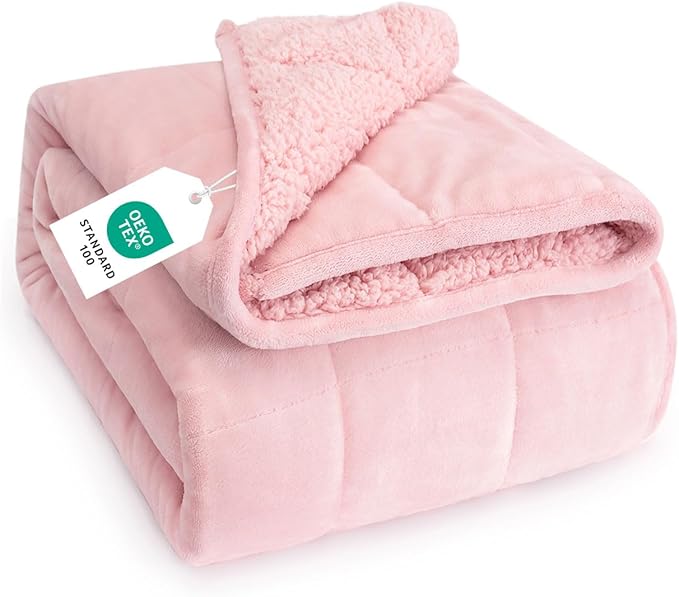 Topblan Sherpa Fleece Weighted Blanket 12lbs, Uniformed Color with Fuzzy Fleece and Shaggy Sherpa to Help with Better Sleep, 48x72 inches, Pink