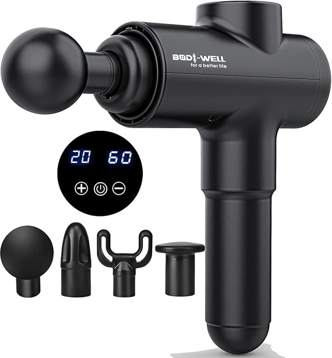 Massage Gun Masssge Gun deep Tissue with 20 adjusttable speeds 4 Heads with Manual Yoga Massage Roller
