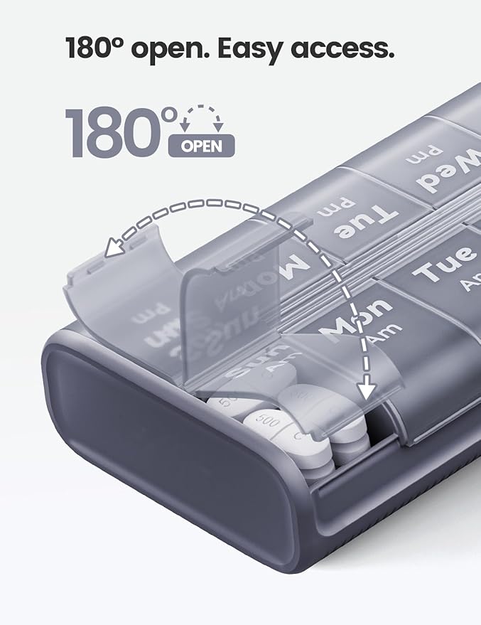 AM PM Pill Organizer 7 Day, 2 Times a Day Weekly Pill Box with Moisture-Proof Desiccant, Compact Easy-Open Medicine Case for Vitamins, Supplement