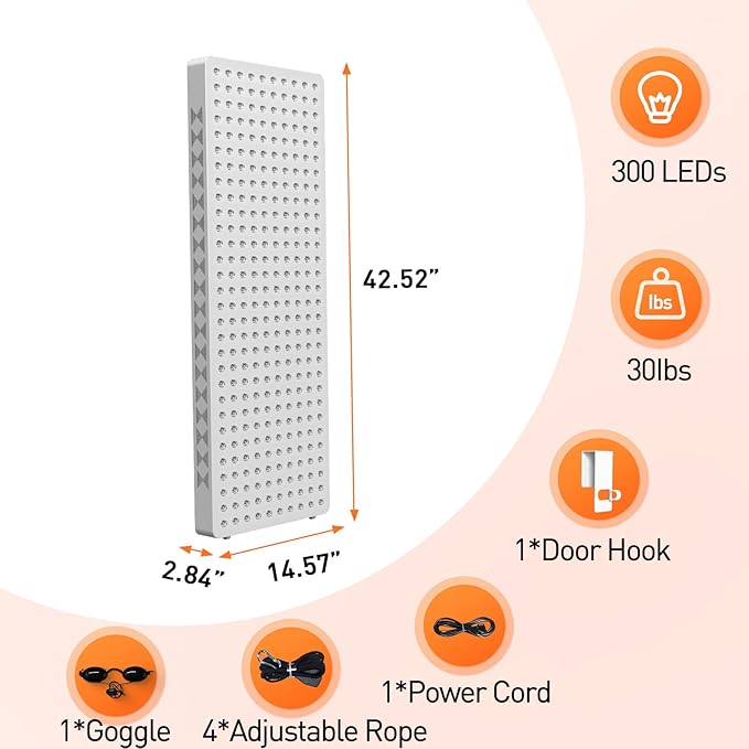 Red Light Therapy Panel for Full Body 400W 5 Wavement 300 Dual Chip LEDs 630+660+810+830+850nm Red and Near Infrared Lamp Therapy Device with Timer & Stand Pain Relief Face Skin Health Sleep