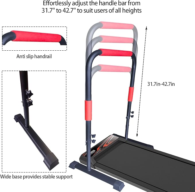 Adjustable Handle Bar for Walking Pad Only- Universal Fit 23" Wide, Max Height 43", Sturdy Support Attachment (Black Green)