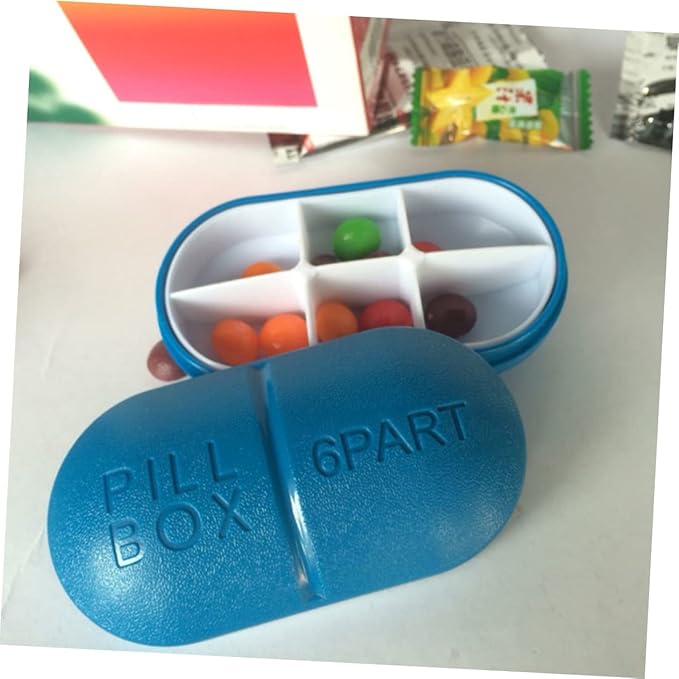 Healifty Oval Medicine Holder 6 Sections for Individual Compact Easy to Carry Dark Blue