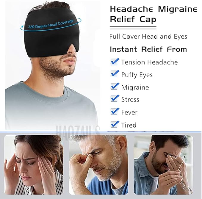 Men Women Sleep Eye Mask Cooling Head Wrap for Sleeping, Micro Weighted Eyeshade Elastic Blackout Eye Cover Reusable Eye Blindfold Travel Eyeshade with Cooling/Heated Gel Pad
