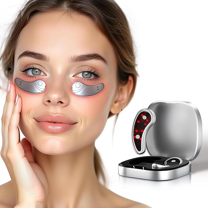 Under Eye Light Therapy Device,Portable Massager Patches,Beauty Device with Eye Massage for Relieve EyeBags,Fatigue, Dark Circles,Wrinkle,Red Light Therapy with Gel(Sliver)