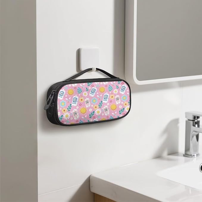 Rnyleeg Pink Diabetic Bags for Supplies Cute Sun Flowers Insulin Bag for Women Small Diabetic Supplies Storage for Home Medicine Carrying Case Glucose Meter Cases