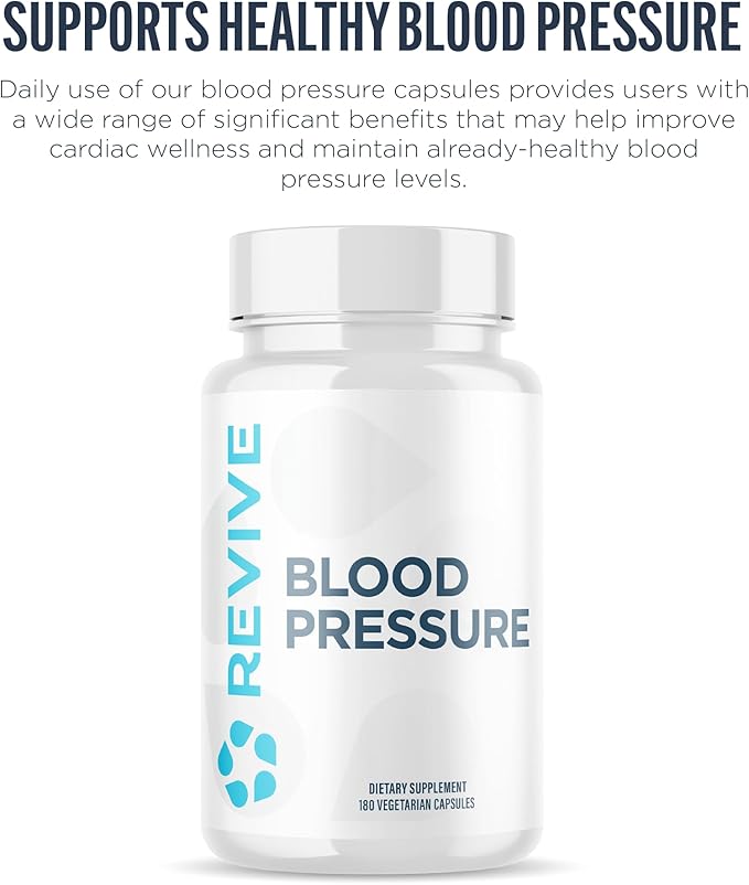 Revive MD Blood Pressure Support Supplement - Supports Heart and Circulatory Health, Energy & Daily Wellness - Magnesium, Potassium, Folic Acid & Garlic Formula (180 Vegetarian Capsules, 60 Servings)