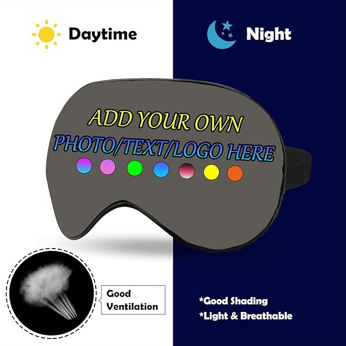 Personalized Eye Mask, Custom Eyeshade Blindfold Add Your Design Image Text Customized Eye Cover with Adjustable Strap for Sleeping Travel Work Naps Blocks Light, Grayish Yellow