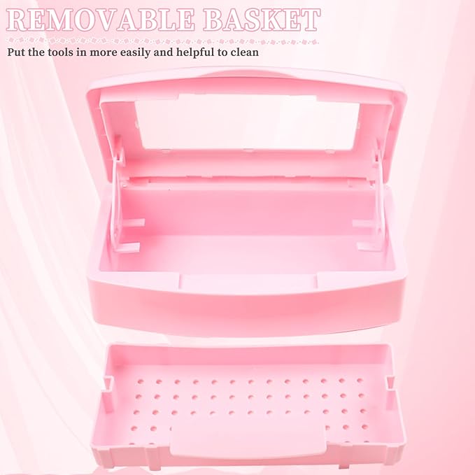 Nail Tool Sterilizer Box, Plastic Sterilizing Tray, Plastic Clean Sterilizing Box Storage Organizer for Nail, Tweezers, Eyelash Extensions, Hair Salon, Spa & Cutter Manicure Equipment (Pink)