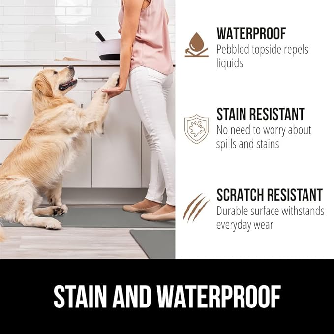 GORILLA GRIP 2 Pack Comfortable Cushioned Kitchen Mats for Floor, 17x24 + 17x48, Waterproof and Stain Resistant, 1/2 Inch Thick Soft Ergonomic Standing Desk Anti Fatigue Mat, Foam Supports Feet, Grey