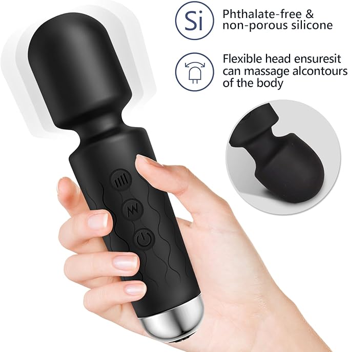 Personal Massager, Handheld Micro Wireless Massager, Small & Powerful, Waterproof Portable, Suitable for Relieving Neck, Leg and Shoulder Pain, Black
