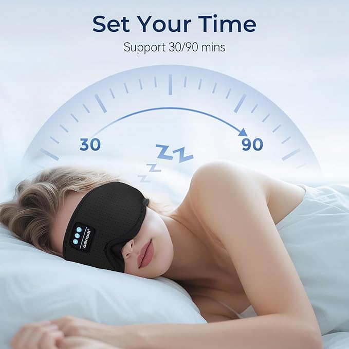 3D Sleep Mask with Bluetooth Headphones, Breathable Cotton Sleeping Headphones for Side Sleepers, Wireless Music Eye Mask with Timer, Gifts for Men Women, Black