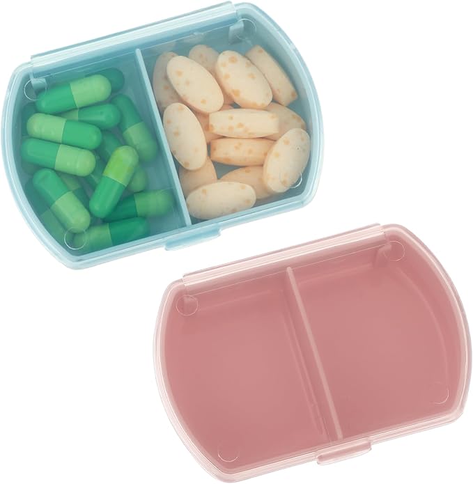 2Pcs Travel Pill Organizer Case, Portable Vitamin Medicine Holder, Daily Small Pill Container for Purse, Pocket Case for Cod Liver Oil, Supplements and Medication, Air Car Vacation Essentials