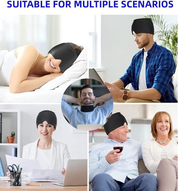 Hameisen Headache Cap Migraine, Gel Ice Headache Relief Hat, Wearable Cold Therapy Migraine Relief Cap, Comfortable & Stretchable Ice Pack Eye Mask for Puffy Eyes, Tension and Stress Relief
