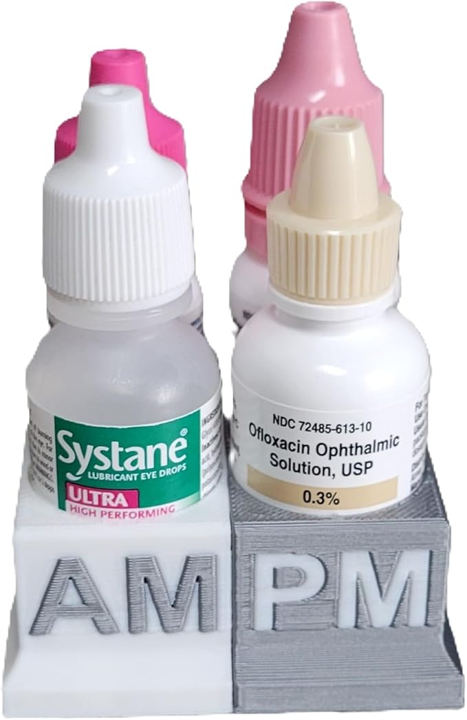 Znet3D Eye Drops Bottle Organizer & Tracker – AM/PM 4-Slot (White/Silver)
