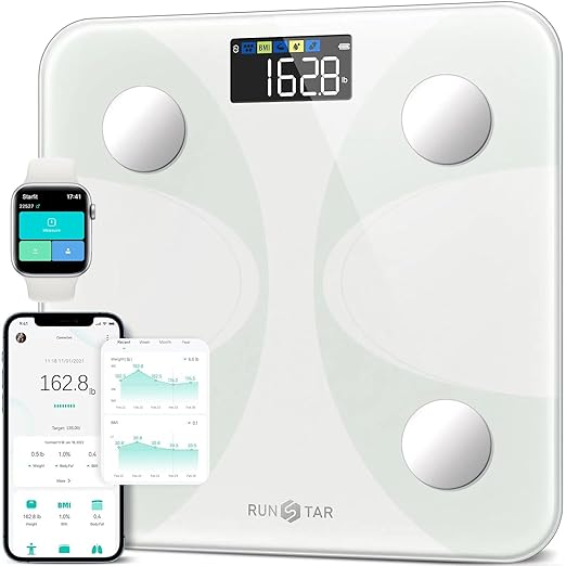 Scale for Body Weight and Fat Percentage, RunSTAR Digital Accurate Bathroom Smart Scale with Large Display, FSA&HSA Eligible 13 Body Composition Analyzer Sync App, White