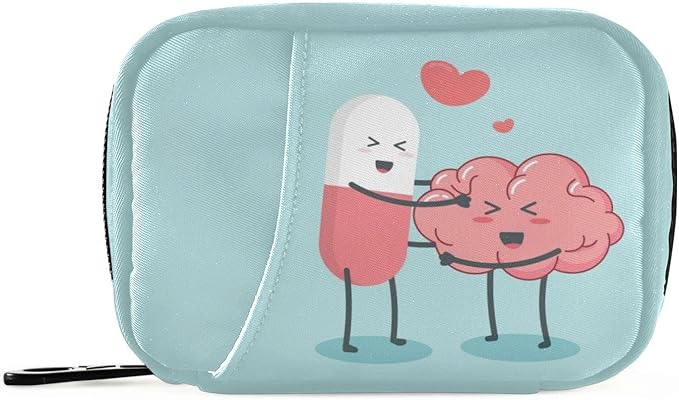 Happy Pills Pill Box 7 Day Pill Case Bag Travel Pill Organizer Bag with Zipper Weekly Case Portable Compact Size for Vitamin Supplement Holder
