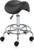Haku 506 Series Ergonomic Saddle Stool, Adjustable Pneumatic Swivel Rolling Stool with Wheels for Salon, Medical, Spa, Tattoo, Home and Office, with Footrest, Black