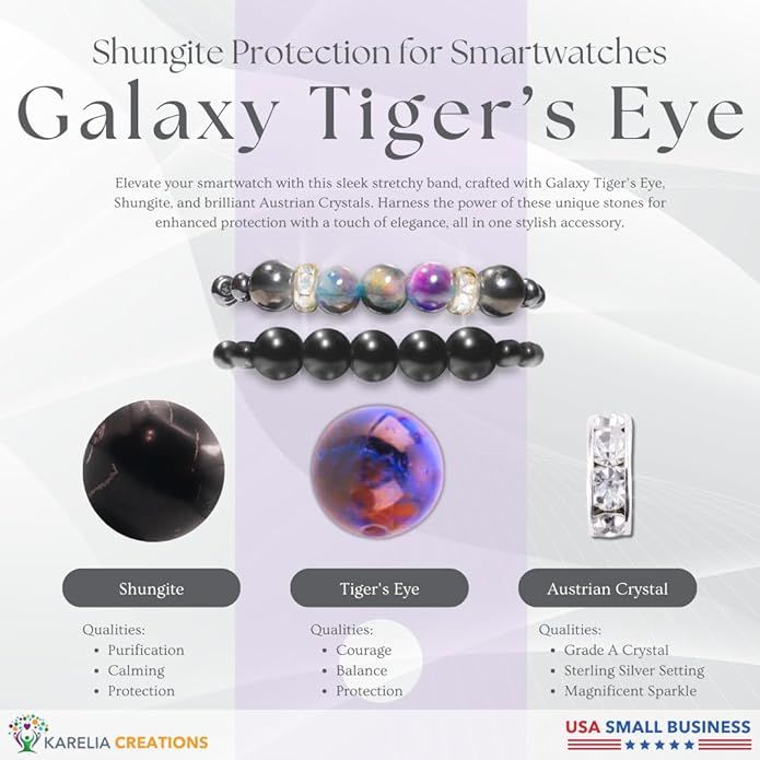 Shungite Smart Watch Band Bling Decor Charm | Compatible with Apple iWatch Galaxy Oculus | 38mm 40mm 41mm 42mm 44mm 45mm 49mm | Smartwatch Protection