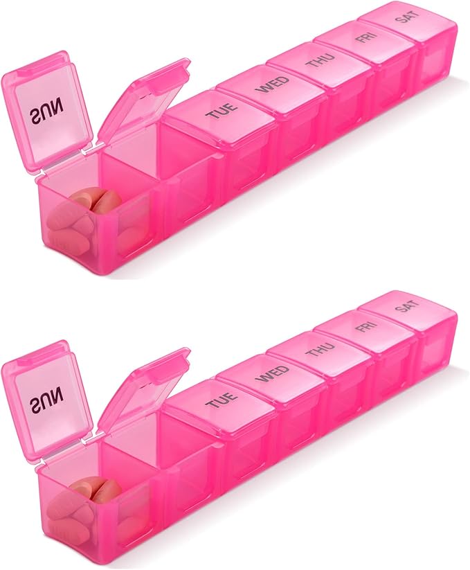 Pill Organizer 2P Pink XL Extra Large Weekly and Daily Pill Cases for Pills/Vitamin/Fish Oil/Supplements - 2P