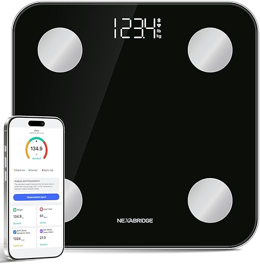 Smart Scale for Body Weight, BMI, Body Fat, Muscle Mass, 11" Large Digital Bathroom Scale, 25 Body Composition Analysis, Sync App, Bluetooth, LED HD Display, 400 lbs - Nexa 2