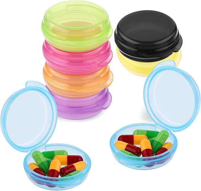 8pcs Small Pill Box Cute Portable Pill Case Travel Pills Organizer Box Medicine Dispenser Earplug Container Vitamin Holder Liver Oil Storage Case for Women Men Pocket Purse Briefcase