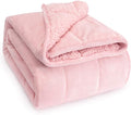Wemore Sherpa Fleece Weighted Blanket for Adult, 15 lbs Dual Sided Cozy Fluffy Heavy Blanket, Ultra Fuzzy Throw Blanket with Soft Plush Flannel Top, 60 x 80 inches Pink on Both Sides