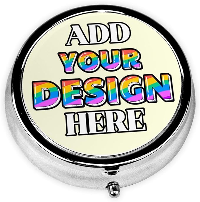 Custom Pill Container, Medicine Pill Box Case Organizer Travel Pill Holder Vitamin for Purse Med Wallet Portable Mini Pastillero Round, Light Yellow, Personalized Gifts with Photo
