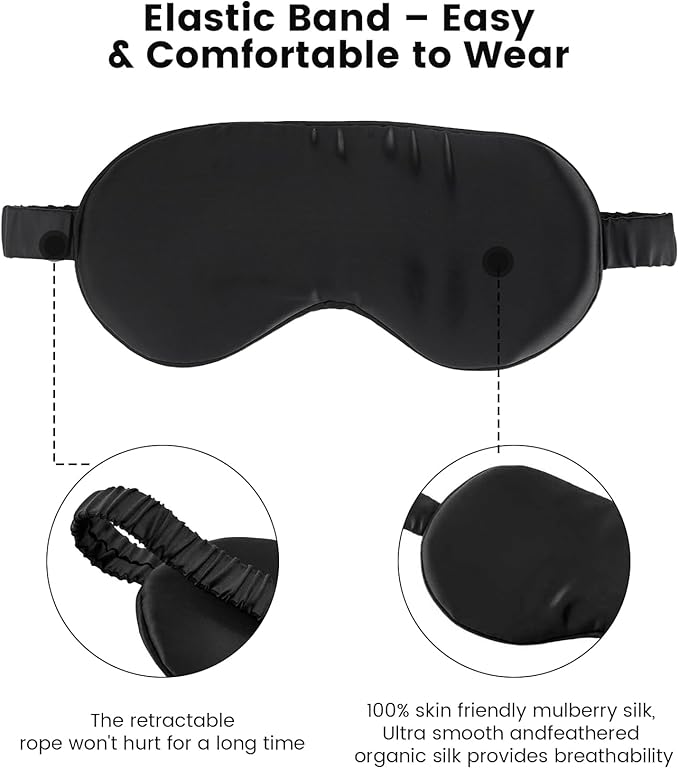 Formé & Found Formé & Found Luxury Silk Sleep Mask, 100% 6A Mulberry Silk Eye Mask for Sleeping, 22 Momme Weighted Sleep Mask for Men & Women, Eye Mask for Sleep, Blackout Sleeping Mask (Black)