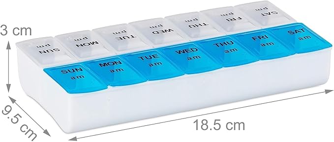 Pill Organizer 7 Day, Pill Box 2 Times a Day AM PM Pill Case, Weekly Pill Container Portable Travel Medicine Box for Vitamins and Supplements (Blue-White)