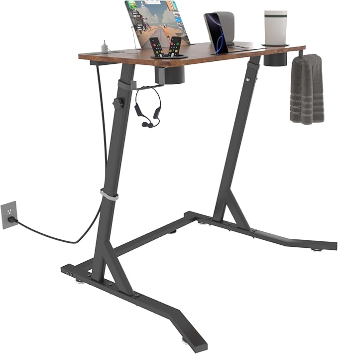 OrigoDeco Indoor Cycling Desk, Adjustable Standing Desk for Walking Pad, Bike Trainer Desk with Power Socket, for Indoor Cycling Treadmill & Office Use, Exercise While Working or Watching TV