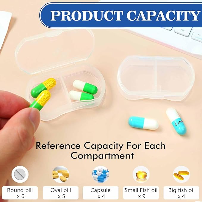 8PCS Pill Case Organizer Pocket Small Pill Holder, Daily AM & PM containers, Medicine Holder, Ideal for Medication, Vitamin, Supplement, Perfect for Travel, Ideal for Purse (White)