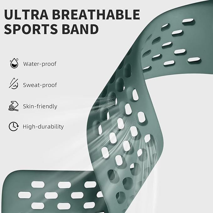 Getino Compatible with Fitbit Charge 5 Bands/Charge 6 Bands Women Men, Soft Breathable Replacement Sport Strap Adjustable Wristbands for Fitbit Charge 5/ Charge 6 Advanced Fitness Tracker, Pine Green