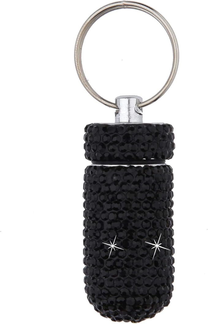 3PCS Bling Crystal Rhinestone Portable Pill Case Pill Container Waterproof Pill Holder with Keychain Glitter Travel Pill Box Small Medicine Dispenser Bottle Storage for Outdoor Camping Travel,15
