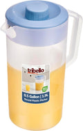 Tribello Pitcher with Lid Half Gallon, Clear Round Plastic Water Pitcher with 3-Way Lid, Ideal for Lemonade, Ice Tea, and Drinks, Freezer/Dishwasher Safe, and BPA Free (0.5 Gallon/2 Liters)
