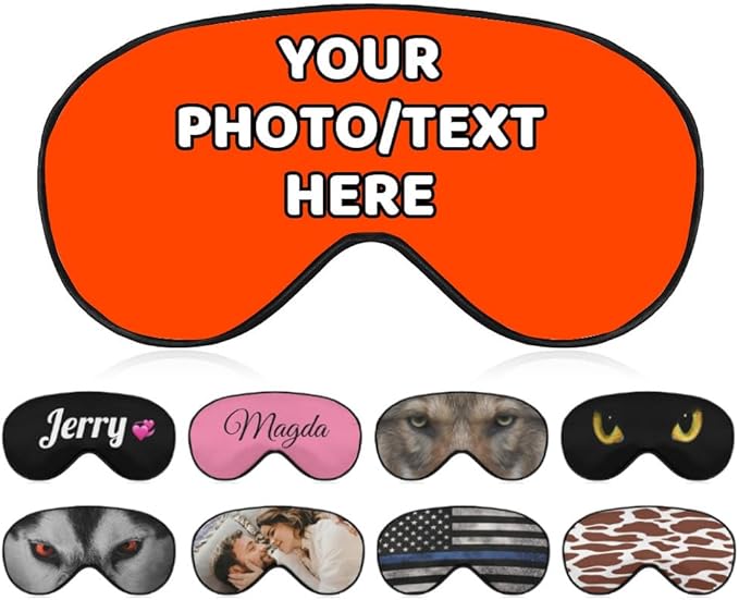 AMAPARK Personalized Sleeping Eye Mask for Wedding Birthday Anniversary Party Design Your Own Sleep Masks Add Photo Text Logo Customized Funny Gift, Orange Red