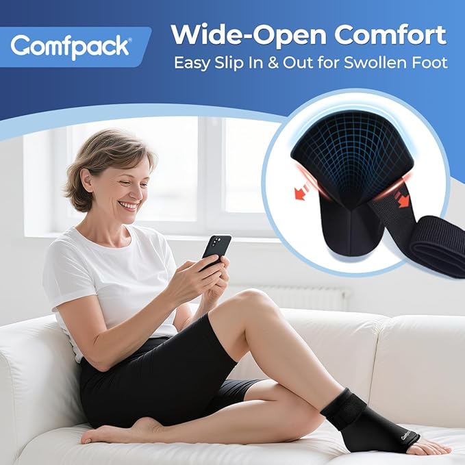 Ankle Ice Pack Wrap for Swelling, Reusable Foot Ice Pack Wrap, Hot & Cold Therapy Compression Sleeve for Plantar Fasciitis Relief, Achilles Tendonitis, Sprain, Heel Pain, Sprained