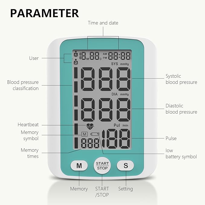 Upper Arm Blood Pressure Monitor for Home Use, Automatic Digital BP Machine with 9-17 inch Large BP Cuff, Large Backlit Display, 2X500 Sets Memories,Green