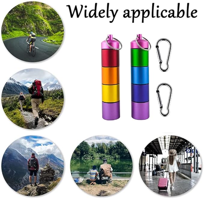 7 Days Rainbow Colour Aluminum Box with Carabiner ，Stackable Metal Container，Waterproof Travel Cute Box Holder (2 Rainbow Bottle)